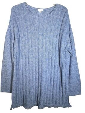 J. Jill Light Blue Fringed Hem Tunic Sweater Back Buttons Side Slits